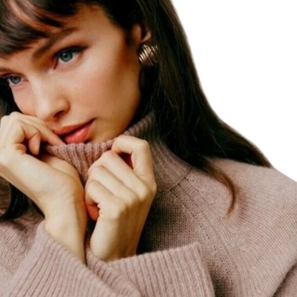 Reformation Garrett Cashmere Cropped Turtleneck Sweater Oatmeal Sz XS - Picture 4 of 12